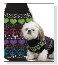 Warm Hearts and Peace Signs Dog Sweater on Pet Life Radio